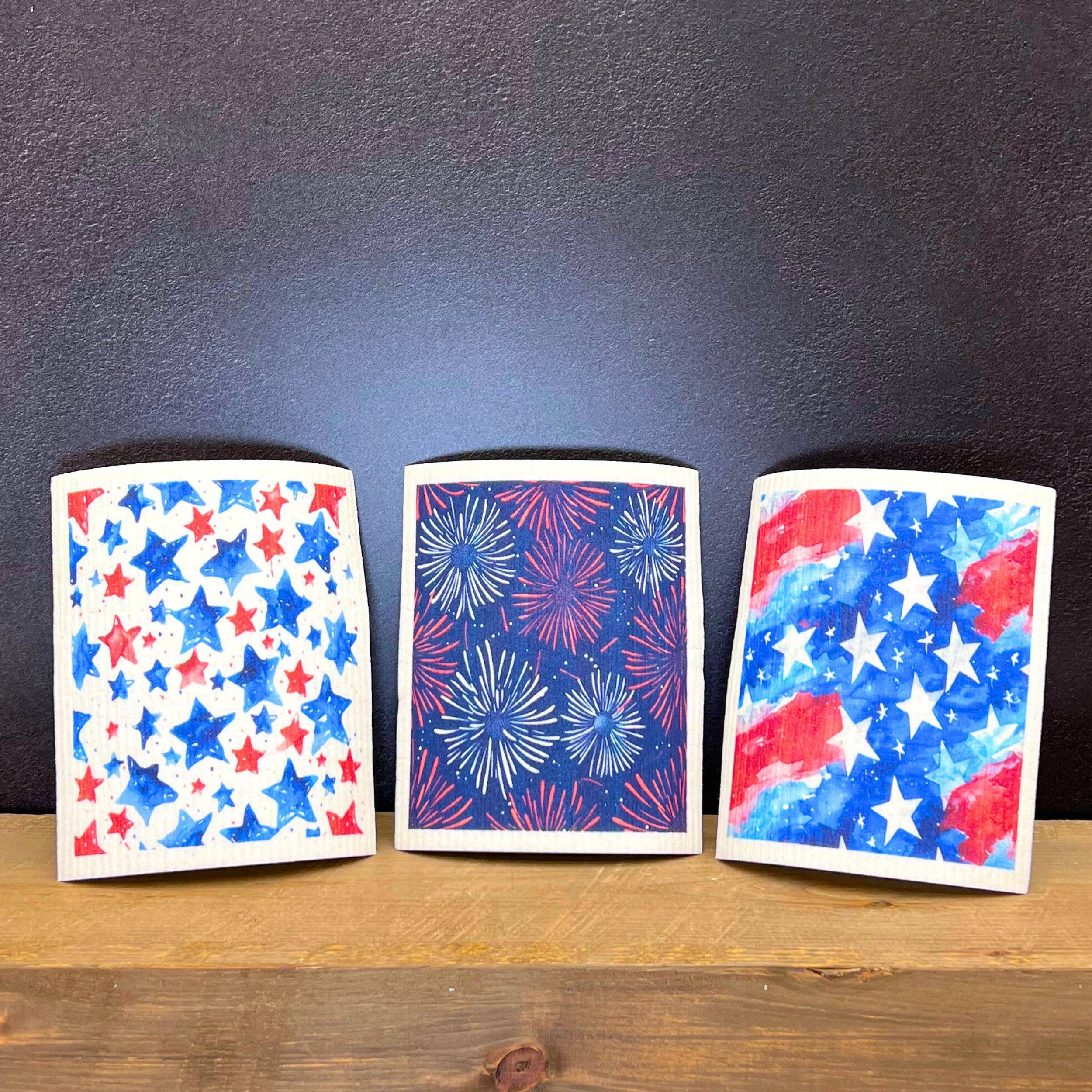 Swedish Dishcloth - 4th of July Red & Blue Stars