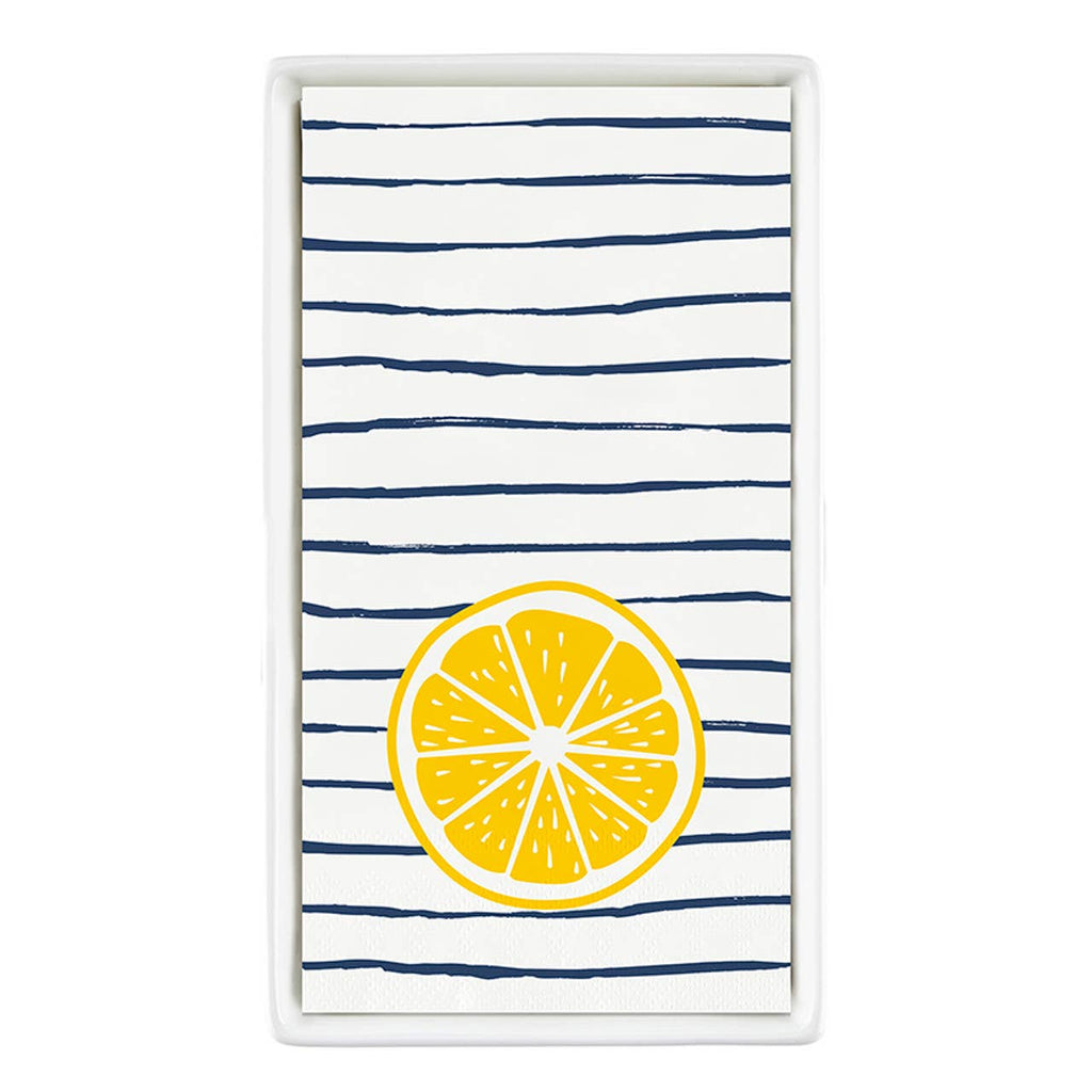 Ceramic Guest Napkin Tray + Napkins - Striped Lemon