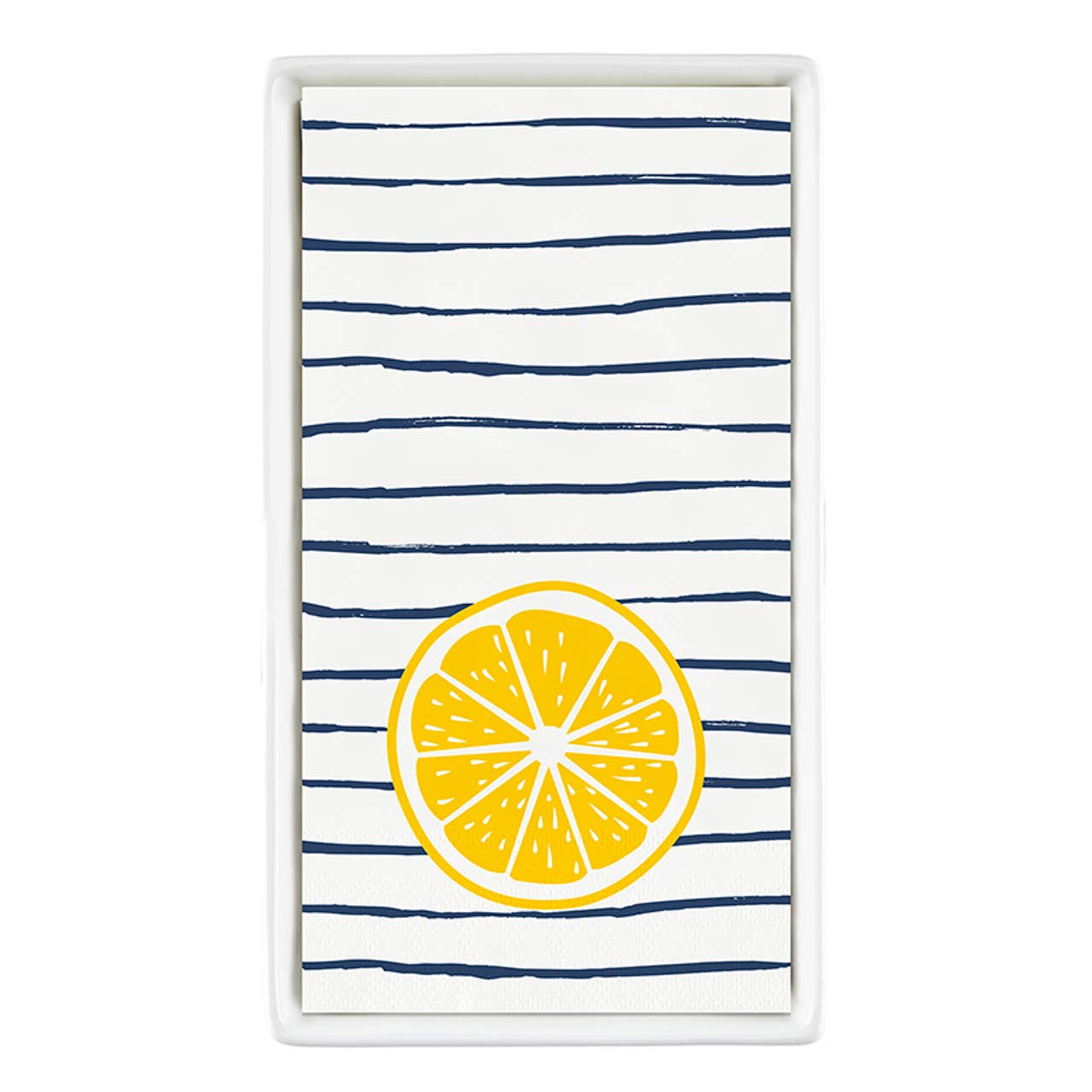 Ceramic Guest Napkin Tray + Napkins - Striped Lemon